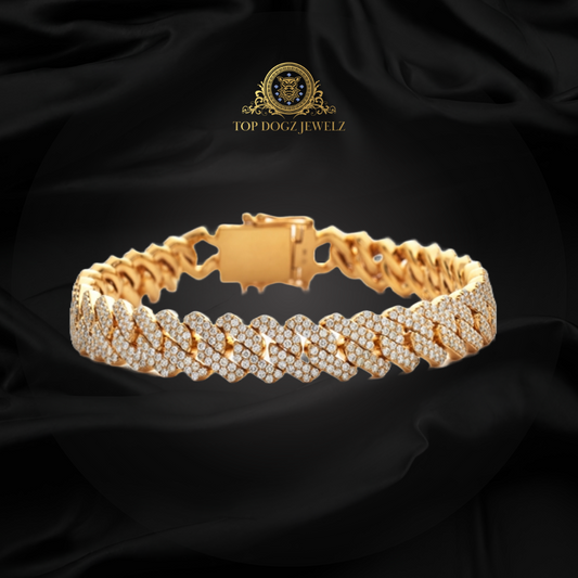 10k Yellow Gold 7.35 CTW Diamond Square Link Miami Cuban Bracelet