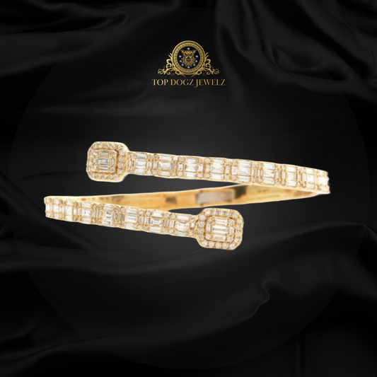 14k Yellow Gold 8.15CTW Diamond Baguette Cuff Bracelet