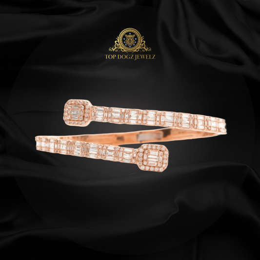 14k Rose Gold 8.15CTW Diamond Baguette Cuff Bracelet