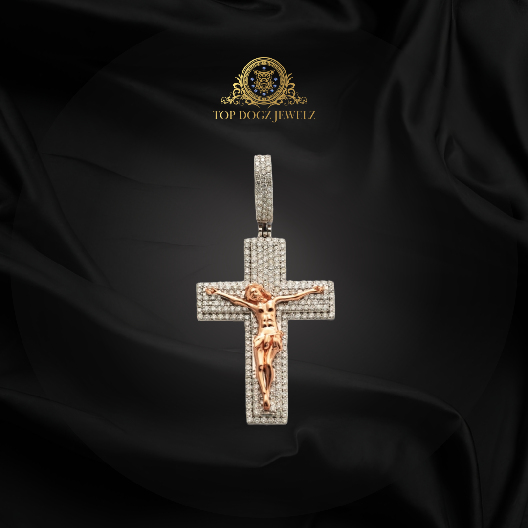 14k White Gold 4.05CTW Diamond Cross with Jesus Pendant