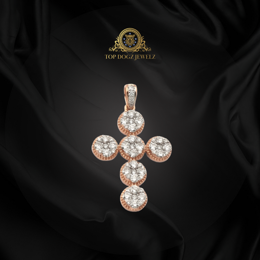 14k 1.20CTW Diamond Round Cluster Cross Pendant